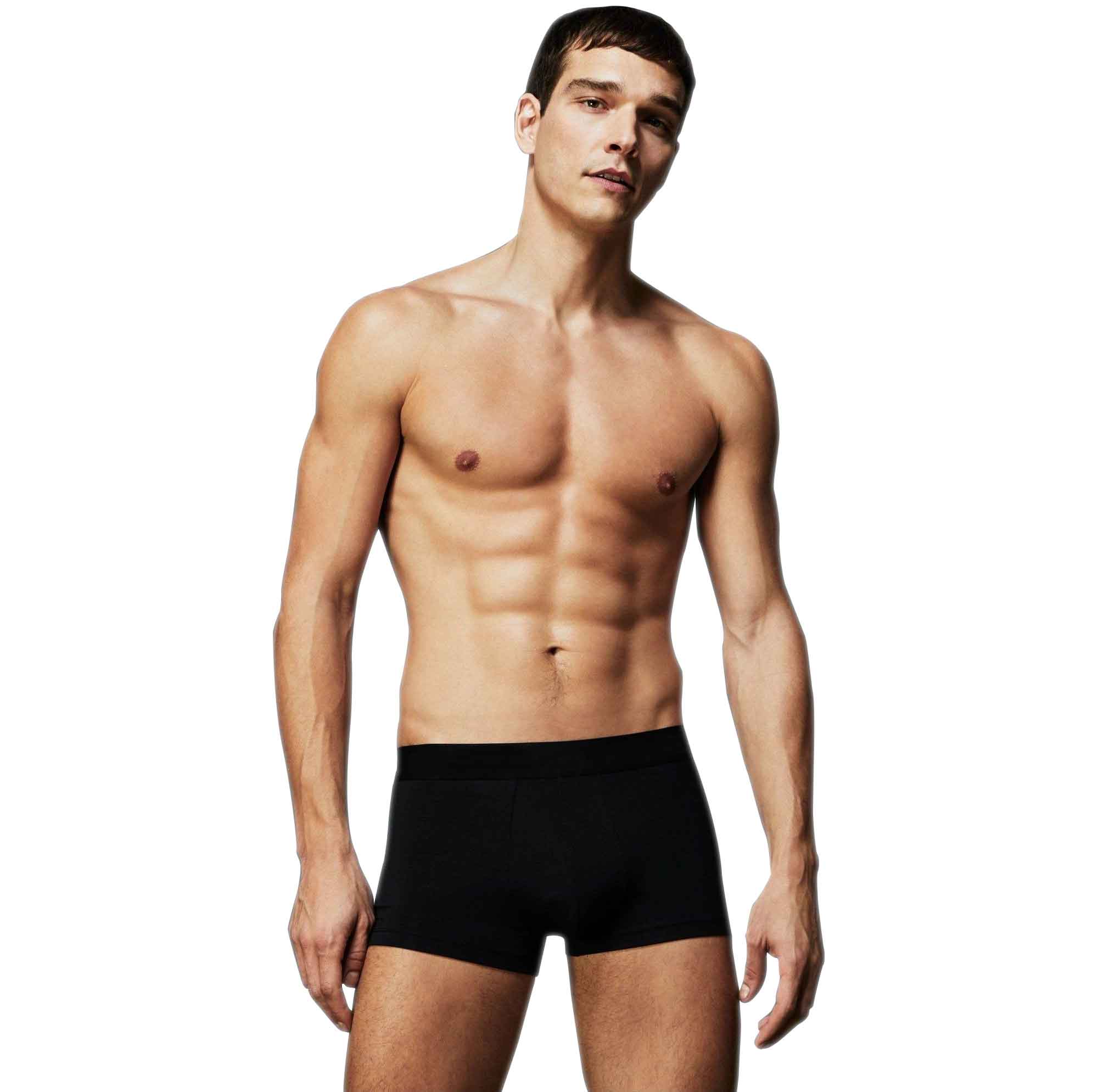Model wearing black cotton boxershorts